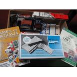 A Box of Stamp Accessories, including mount cutters, UV lamps, perforation gauges, colour keys, plus
