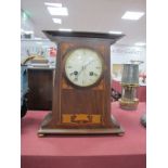 D.C Co Art Nouveau Mantle Clock, having inlaid mahogany case, on four brass bun feet, (glass