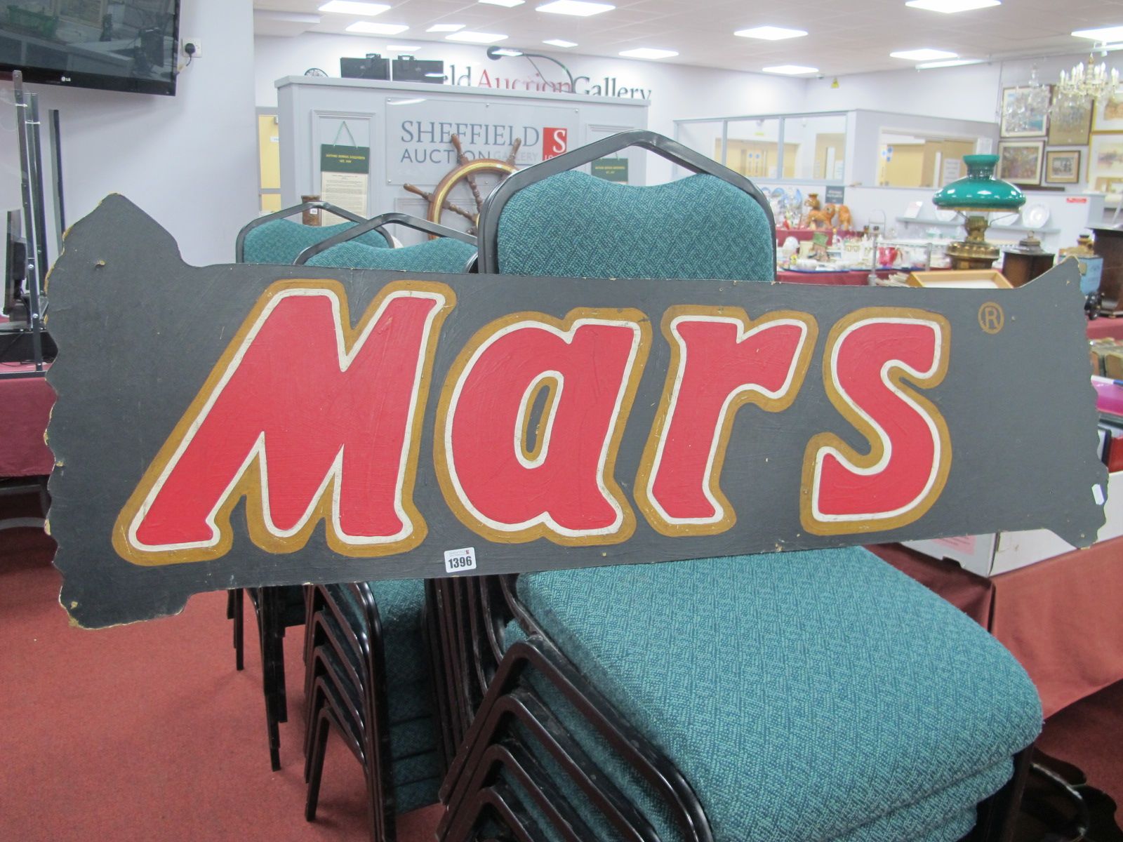 A Mid XX Century Hand Painted Fairground Style Sign for Mars (Chocolate Bar), 41 x 121cm.