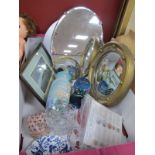 Ashley Jackson Signed Print. Small wall mirror and dressing mirror, vase, Mdina bird paperweight,