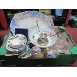 Staffordshire Tableware, meat plate, Japanese tea ware, glassware:- One Box.