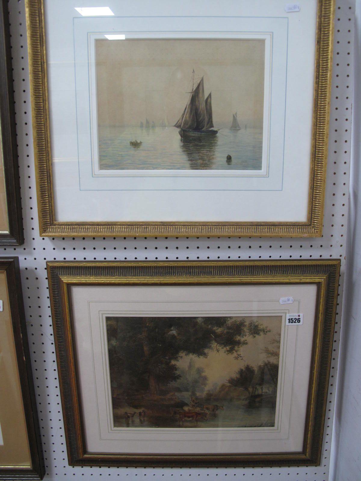 W.J. Bennett, Shipping in Tranquil Waters, watercolour, signed and dated 1929, 21.5 x 28cm,