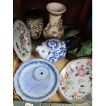 A Japanese Vase, XIX Century Chinese pottery bowl (cracked) and plates, resin fish plaque, teapot,