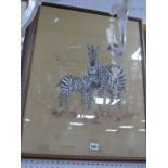 R.G Howes (Norfolk Artist) Zebra and foal, pastel drawing, signed and dated '84, 65.5 x 50cm.