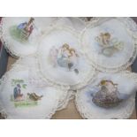 Late XIX Century Silk and Lace Dollies, with hand painted with various, Jack and Jill and