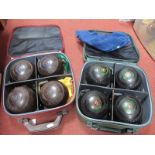 Thomas Taylor Glasgow Size No 3 Grown Green Bowls, cased and together with Hensilite Crown Green