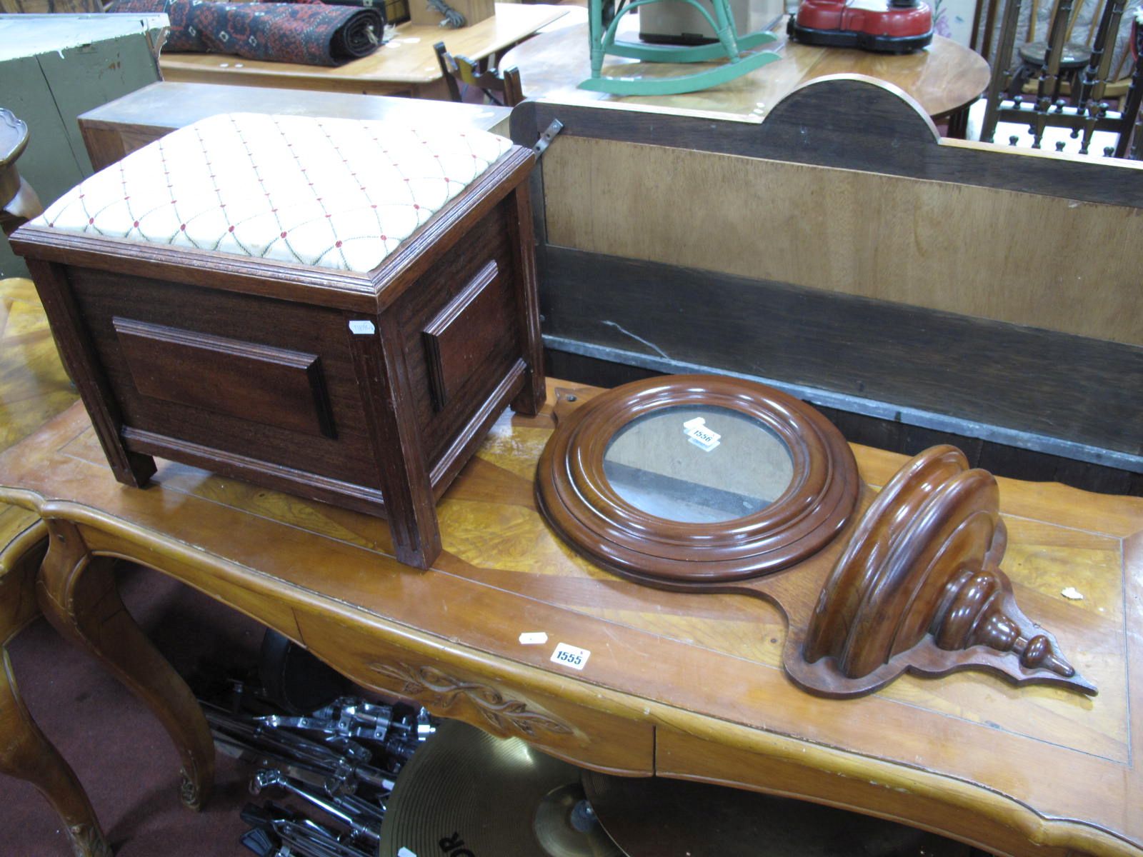 A XIX Century Mahogany Framed Circular Wall Mirror, with demi lune shelf under, and a mahogany