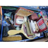 A Ladies Dressing Table Mirror, brushes, Remington gent's shaver, travelling iron, etc:- One Box.