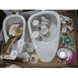 Two Slipper Bed Pans, crested ware, dressing table, ceramics and brush set, Empire candlestick,