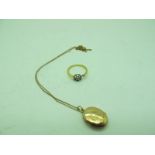 A 9ct Gold Oval Locket, initialled on fine chain, stamped "375" (3 grams), together with damaged