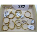 Ten 22ct Gold Wedding Bands, together with three further bands (all damaged cut / split). (13)