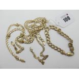 A 9ct Gold Flat Curb Link Bracelet, together with two 9ct gold curb link chains (clasp damaged /