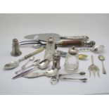 Pepperettes, a stag handled meat fork with hallmarked silver ferrule, souvenir and other