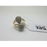 A Modern 9ct Gold Diamond Set Dress Ring, of pear shape, between bifurcated shoulders; Together with