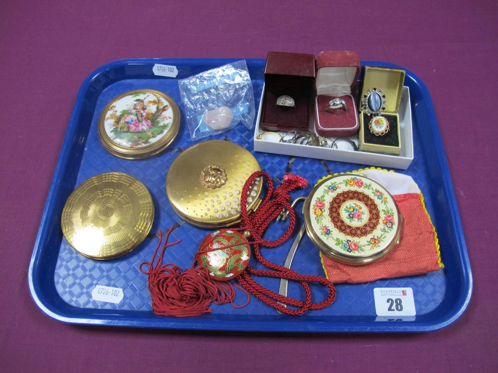 Yardley and Other Powder Compacts, marcasite and other dress rings, "925" ring, Chinese style
