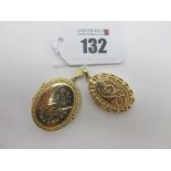 A 9ct Gold Oval Locket Pendant, leaf scroll engraved to the front, within textured border;