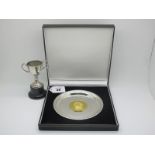 A Hallmarked Silver Gilt Royal Commemorative Medallion, inset within plain dish "H.M. Queen