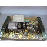 A Mixed Lot of Assorted Plated Cutlery, including a cased set of hallmarked silver teaspoons,
