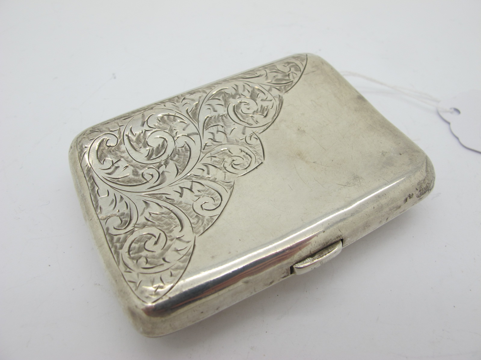 A Hallmarked Silver Cigarette Case, part leaf scroll engraved (dented); Together with A Cheroot - Image 2 of 6