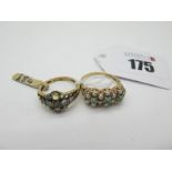 A 9ct Gold Turquoise and Pearl Set Dress Ring, (finger size O); Together with Another 9ct Gold Ring,