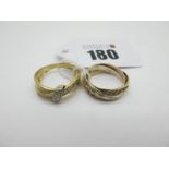 A Modern Diamond Set Dress Ring, of crossover design, channel set, stamped "375" "0.50" (finger size
