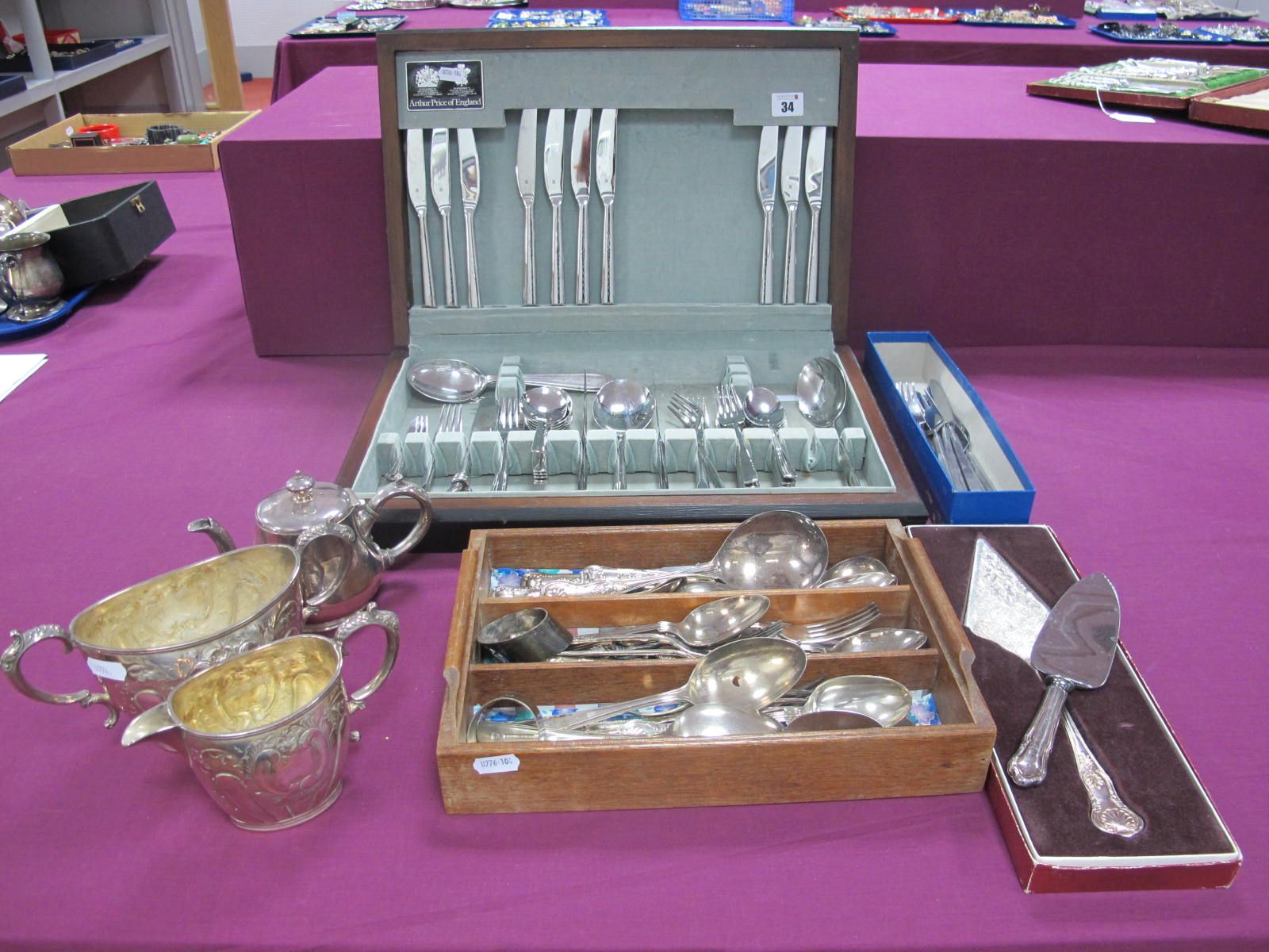 Copenhagen Cutlery Denmark Set of Six Knives and Forks, together with assorted plated cutlery, etc.