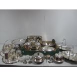A Mixed Lot of Assorted Plated Ware, including swing handled dishes, pedestal dish, bachelor's tea