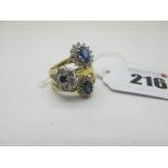 Two 9ct Gold Cluster Dress Rings, claw set (finger sizes O, P); Together with An 18ct Gold Diamond