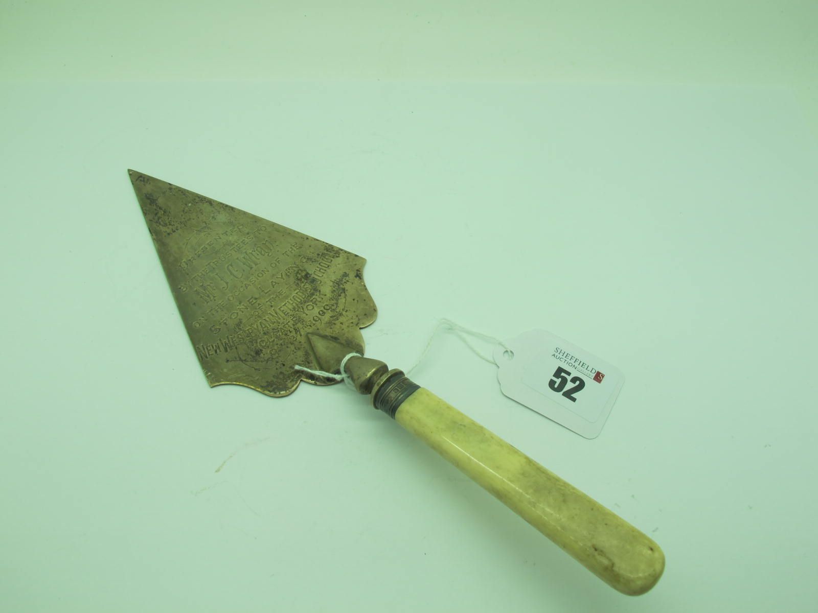 A Hallmarked Silver Presentation Trowel, Messrs Hutton, Sheffield 1909, inscribed "Presented by