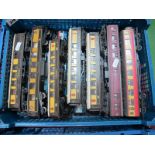 Fourteen 'OO' Gauge/4mm Coaches, unboxed by various makers, three L.M.S maroon, four BR blue/grey