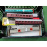 Three Hornby 'OO' Gauge/4mm L.M.S Unboxed Maroon Stanier Coaches, R/No's 3834, 4183 and 5200,plus