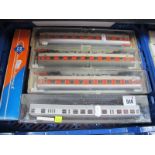 Eight 'HO' Gauge Cased Continental Outline Express Coaches, by Fleischman, Rowa etc; all DB Rail -