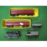 Hornby Dublo 0-6-0 Tank Loco Running, No 31337, two Hornby all metal coaches, etc (5)