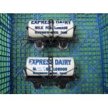 Two Ace Trains 'O' Gauge/7mm Unboxed "Express Dairy" Tank Wagons, (very good).