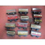 Thirteen Hornby No 1 Etc 'O' Gauge Unboxed Four Wheel Coaches, fair to good.