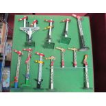 Eight Hornby 'O' Gauge Signals, includes a gantry example, unboxed, fair to very good.