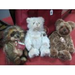 Three Charlie Bears - CB173704 Bramwell, CBV641504 Quill-I-Am, CB151536 Mabel, in Charlie Bears Bag,