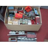 A Box of Trackside Buildings, various gauges, plastic, resin and card - houses, commercial,