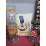 Two Glass Sweet Jars, Vix toffee, Brown Bros Superior Confectionery, together with an advertising