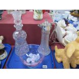 A Thistle Shaped Glass Decanter, claret jug, Caithness bowl. (3)