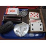 Playing Cards, mother of pearl gaming counters, opera glasses, Japanese telescope:- One Tray.
