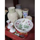 Poole Pottery Vase, (one chipped). Pair of ovoid vases, Portmeirion botanic garden bowl, etc:- One