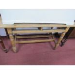 A XIX Century Pine Scullery Table, with fall leaf, on turned legs 113cm wide.