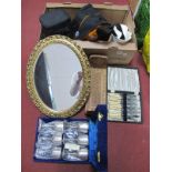 Beswick Fanned Bowl, oval wall mirror, book trough, cased goblets and cutlery, camera carry