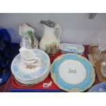 XIX Century Hand Painted Dessert Plates, XIX Century jugs, admiral plate (cracked):- One Tray.