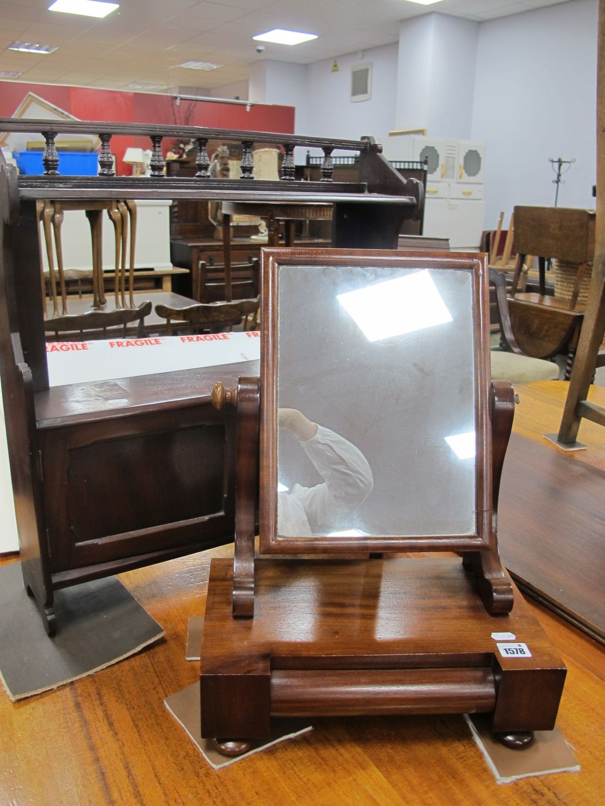A XIX Century Mahogany Dressing Table Mirror, with a central mirror, cushion drawer, together with a