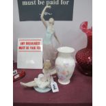 Nao Figurine of a Girl Dancer, (boxed), Lladro figurine of a seated girl (2) and a Aynsley vase (