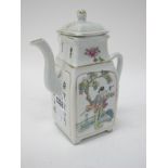 A Chinese XIX Century Teapot and Cover, of footed rectangular form, painted in alternating panels of