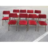 Metal Framed Folding Theatre Chairs, circa mid XX Century, purportedly from Batley Variety. (9)