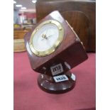 Thermo German Cube Clock, barometer, thermometer in mahogany, swivelling on circular base, 17.5cm